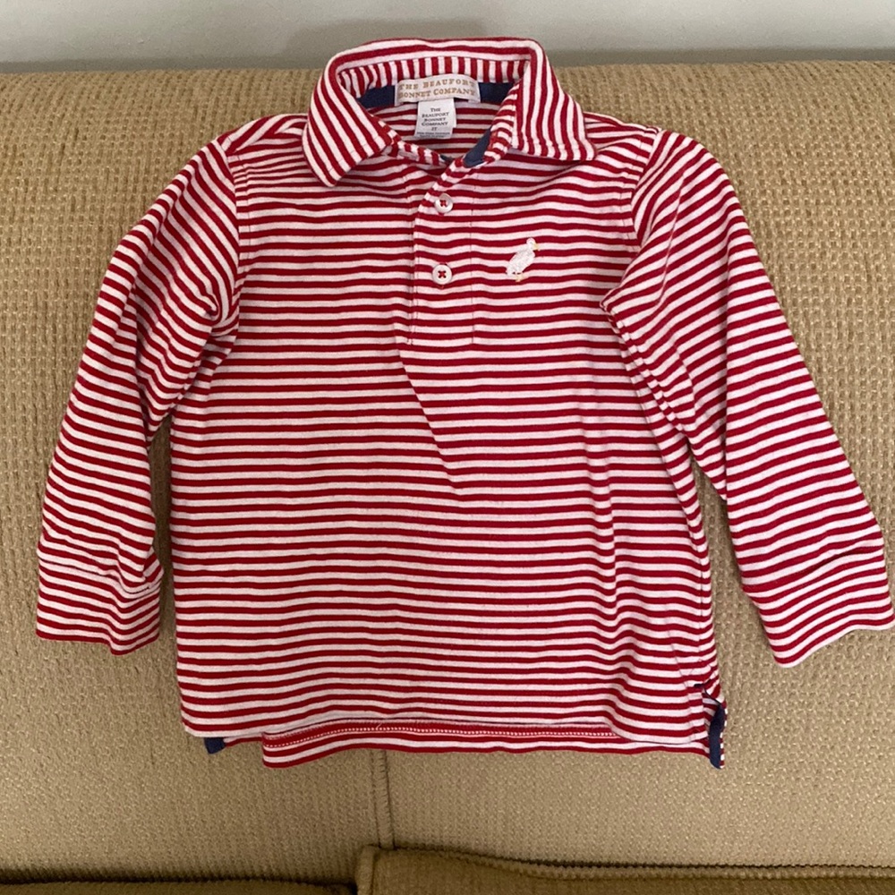 The Beaufort Bonnet Company Red Striped collard shirt 2T